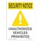 Signmission OSHA Security Sign, 18" Height, Rigid Plastic, Unauthorized Vehicles, Portrait OS-SN-P-1218-V-11785 - alternate 1